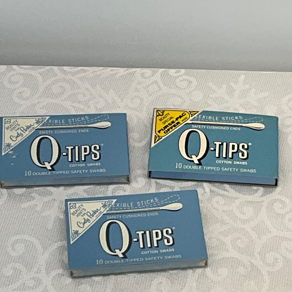 Vintage Q-Tips‎ Cotton Swabs Flexible Sticks Boxed 10 Double-Tipped Safety Swabs